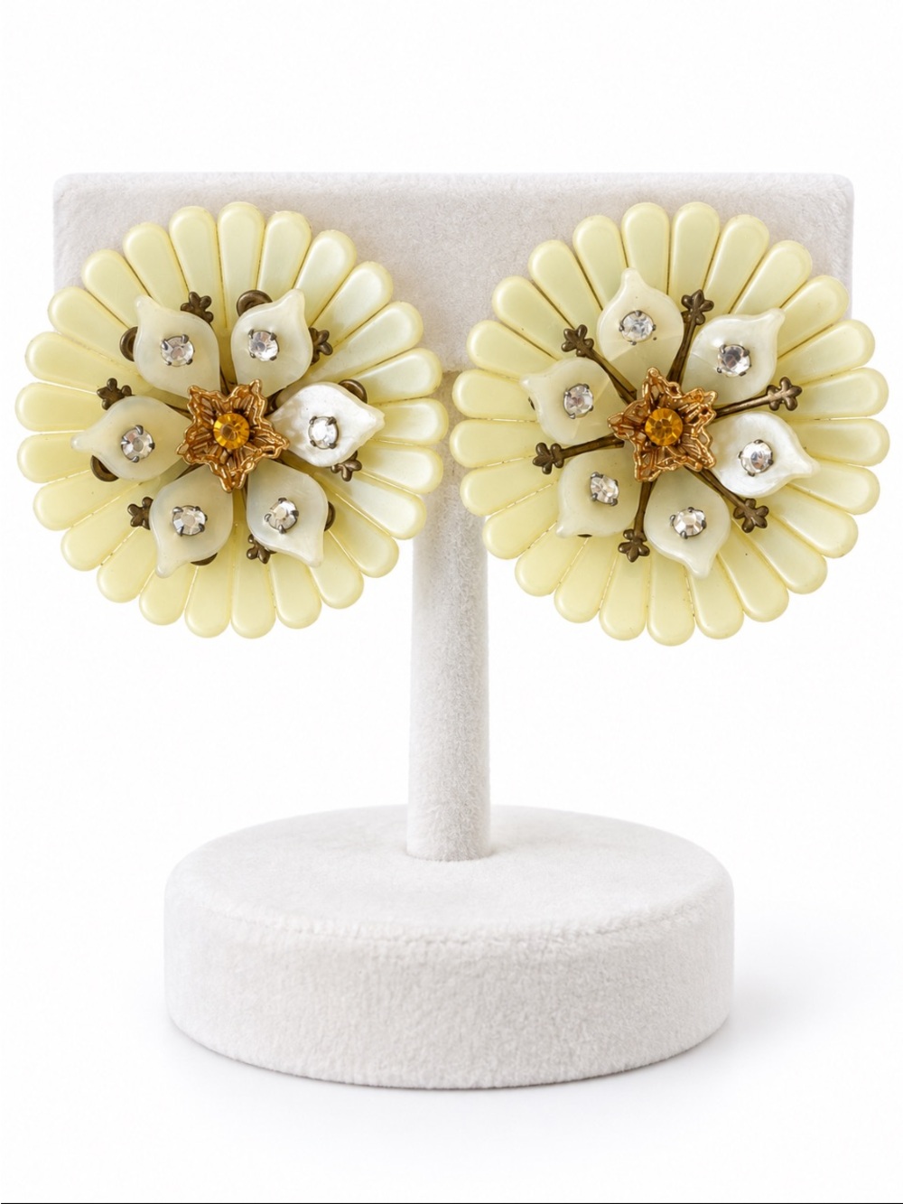 Vintage Cream Floral Clip-On Earrings